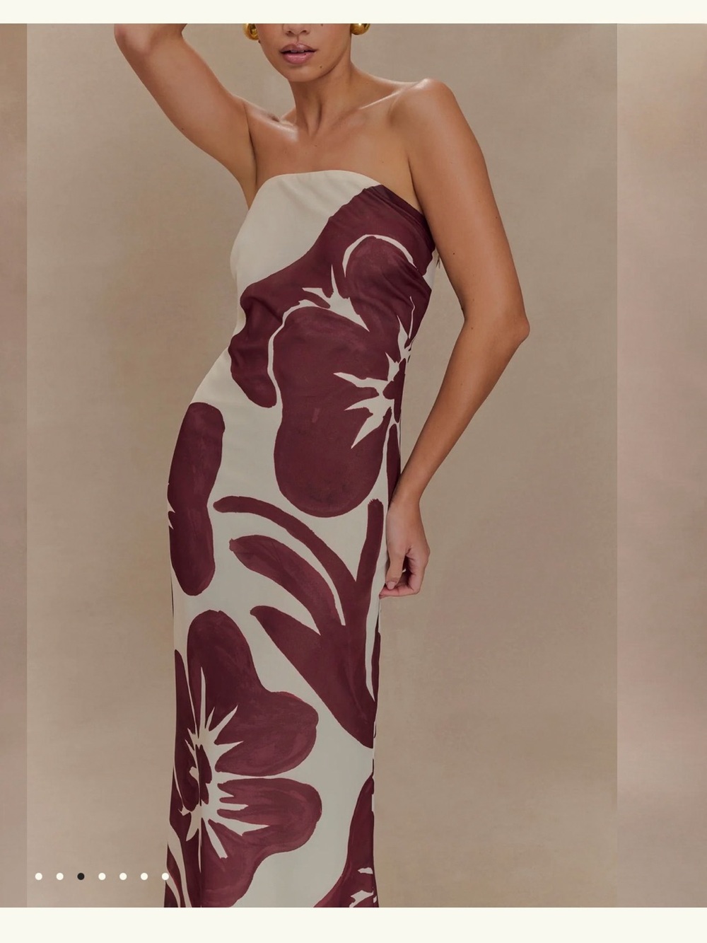 Meshki Brown and Cream Strapless Chiffon Maxi Dress - Brown Deco Fleur Print - Picture 2 of 5